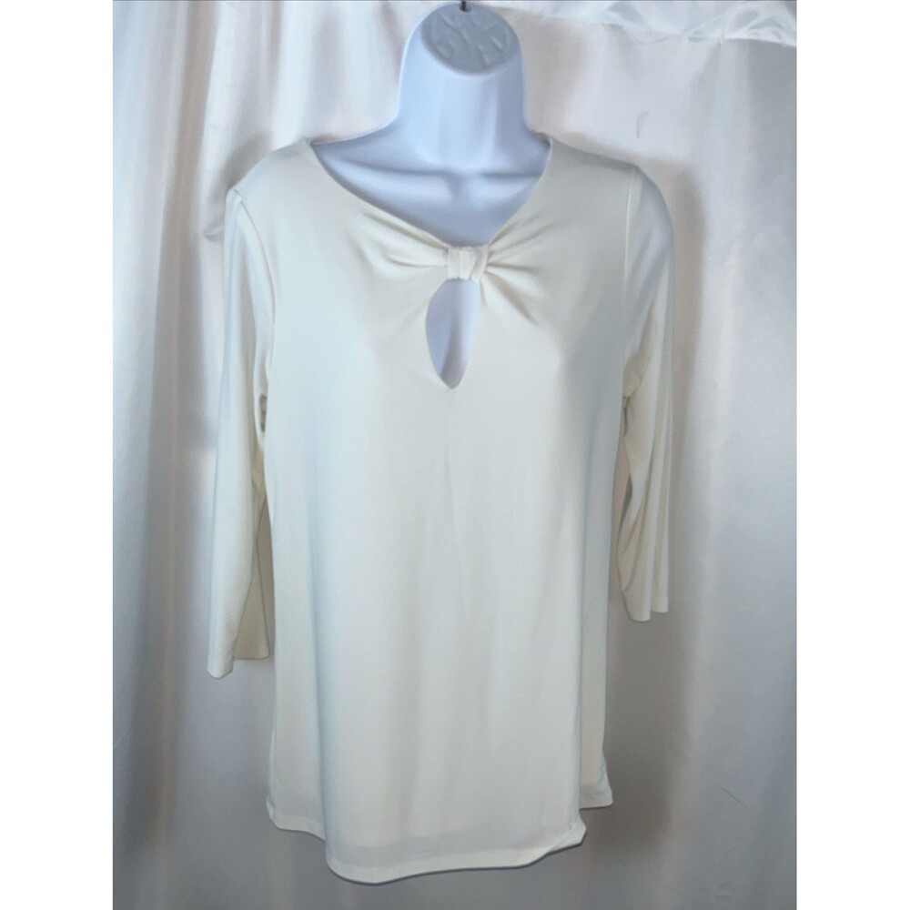 Last Tango Tie Front White Nylon Woman’s Top Size Small Keyhole Opening Designer